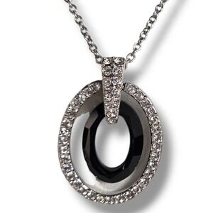 Swarovski Logan Jet Black Crystal Faceted Oval Pendant Necklace‎ 18" reversable